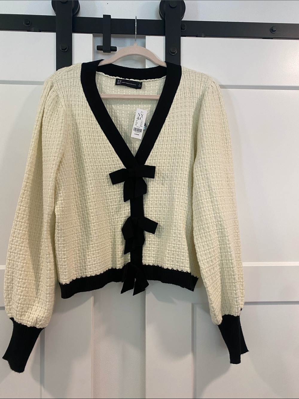 NYC Cream and Black Cardigan with Bow Ties Size Large